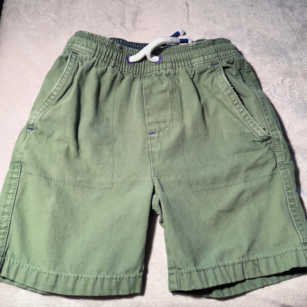Mini Boden Boys Green Canvas Pull On Shorts Size 3Y 98cm Sage Elastic Waist
